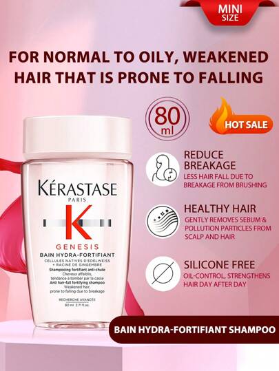 Kérastase [KERASTASE][Mini]GENESIS BAIN HYDRA-FORTIFIANT CHAMPÚ 80ml Champú delicado y fortalecedor para cabello normal a graso, debilitado y propenso a la caída debido a la rotura por cepillado. Anti-rotura y fortalecedor para cabello débil o dañado | Hidrata el cabello | Sin silicona | Para cabello fino o graso]