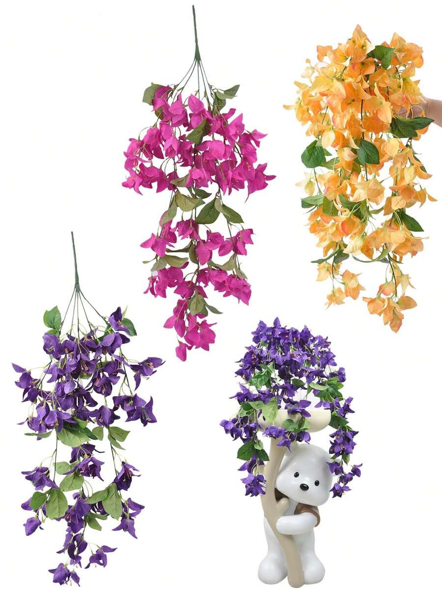 1 PIEZA Planta colgante artificial de seda, flor de buganvilla, corona triangular de flor de ciruelo adecuada para decoración de primavera y otoño al aire libre, arco de boda, pared, jardín, porche, decoración del hogar - 1 colgante de ratán de buganvilla. - Ver 1