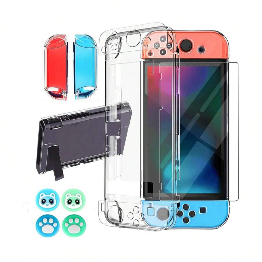 Switch Case 兼容 Switch Case 可对接，带屏幕保护膜，透明保护套，兼容 Switch 和 JoyCon 控制器，带 Switch 钢化玻璃屏幕保护膜 - 透明 - 查看 1