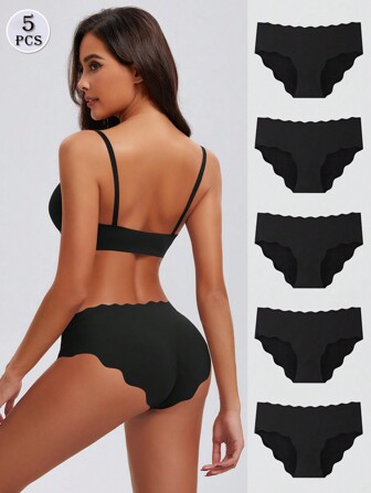 5 st Kvinnor Sömlös Andningsbar Ice Silk Vågkantad bikinitrosa, svart