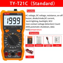 NJTY數字萬用表T21A T21B T21C T21D T21E 6000計數A V自動範圍T-RMS NCV手持萬用表電壓表測試儀 - 黑色 - 查看 8