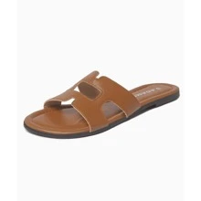 Cleo Cutout H-Strap Round Toe Summer Sliders Slippers Slide Flat Sandals Slip-On Flats For Women Casual Comfy Open Toe Slip-On Slides For Spring/Summer Casual Brunch, Vacation Outfit, Summer Date, Resort Wear, Beach, Wedding, Work From Home, Minimalist Style, Everyday Errands, Garden Party, City Walk, Holiday, Mother's Day, Pool | Silver Brown
