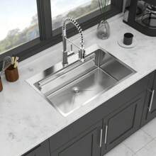 33" Drop In Kitchen Sink - 33*22 Inch Kitchen Sink Drop-In Topmount Single Bowl 16 Gauge Stainless Steel Ledge Workstation Kitchen Sinks - Variant1 - View 2