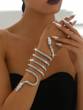 1pc Fashionable Exaggerated Snake Shaped Adjustable & Coilable Rhinestone Arm Bracelet