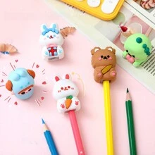 1pc Cartoon Mini Portable 3D Silicone Pencil Sharpener, Rotating Pencil Sharpener, Pencil Shaver, Back To School Stationery Gift, Award, Office And School Stationery Supplies
