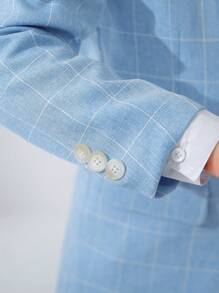 3pcs Young Boy Plaid Suit Set - Blazer, Pants, Bowtie - For Formal Occasions Such As Wedding, Performance, School - Fall Season - Blue - View 7