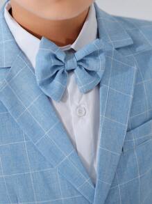 3pcs Young Boy Plaid Suit Set - Blazer, Pants, Bowtie - For Formal Occasions Such As Wedding, Performance, School - Fall Season - Blue - View 10