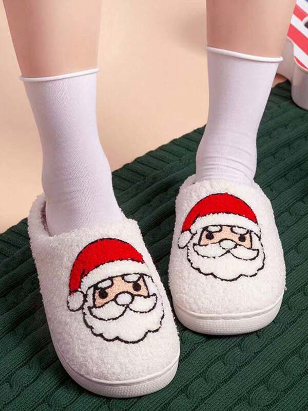 Christmas Santa Claus, Christmas Tree, Snowman, Christmas Stockings, Gingerbread Man, Reindeer, Tree Topping Star, Snowflake Thickened Velvet Plush Slippers, Warm Knitted Couple Home Thick Sole Slippers For Autumn/Winter