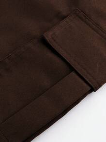 1pc Tween Boy Teenagers Casual Sports Outdoor Pocket Shorts, Fashionable English Woven Label, Spring/Summer/Autumn - Brown - View 4