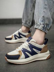 男士時尚百搭輕便舒適德國訓練鞋，拼色戶外日常休閒運動跑步運動鞋 - 米棕 - 查看 2