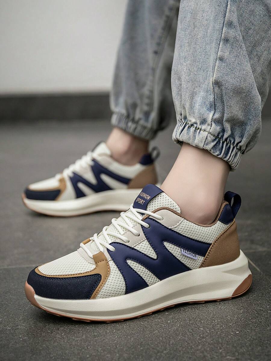 男士時尚百搭輕便舒適德國訓練鞋，拼色戶外日常休閒運動跑步運動鞋