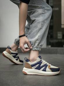 男士時尚百搭輕便舒適德國訓練鞋，拼色戶外日常休閒運動跑步運動鞋 - 米棕 - 查看 10