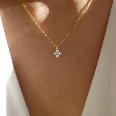 Rhinestone Flower Charm Necklace Valentines,Mom,Mother,Mother's Day,Gift