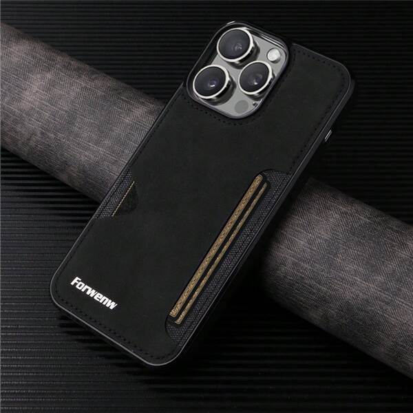forwenw Funda de tarjeta de Apple de PU con ranura para tarjeta, bolsillo trasero, carcasa suave de TPU amortiguador para teléfono móvil con iPhone, Redmi, Samsung Galaxy