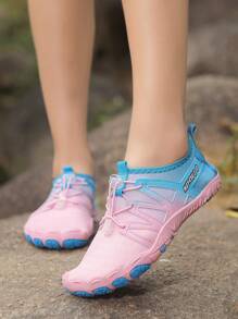 Women's Pink Gradient Running Shoes, Lightweight & Breathable Mesh Fabric, Stretchy & Comfortable Casual Fashion Sneakers With Drawstring Design, Non-Slip Soles