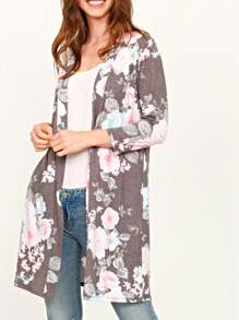 Boho Retro Light Weight Kimono Style Floral Tie Dye Long Cardigan Small To 3 XL - Dark Grey - View 1