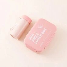 1 套粉色隔层午餐盒和水杯套装，午餐盒（1000 毫升）水杯（400 毫升）塑料便当盒午餐容器，可微波炉加热 - 粉色 - 查看 1