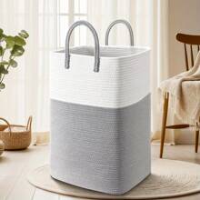 Laundry Baskets, Woven Rope Laundry Baskets, Multifunctional Dirty Clothes Storage Areas, And Blankets Can Be Used In Multiple Scenarios In The Bathroom, Daycare, And Living Room To Keep Your Home Tidy (Square Laundry Basket) - Grey - View 2