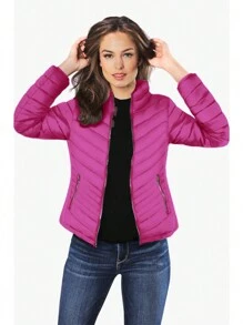Chamarra Chaqueta Cazadora Dama Elastico en Costados Peluche Interno Moda - Rosa Fucsia - Ver 2