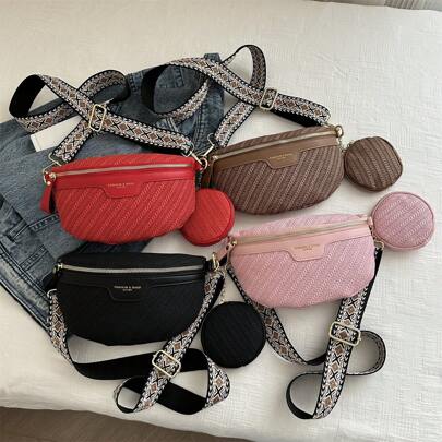 字母圖案水鑽裝飾腰包帶零錢包