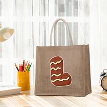 巧克力饼干储物袋、大容量礼品袋、女士休闲手提包、工作用手提包、上学通勤必备品、购物伴侣、多个口袋整理器、防水面料、时尚印花、舒适手柄、可折叠方便存放，适合秋季家居装饰 - 卡其色 - 查看 37