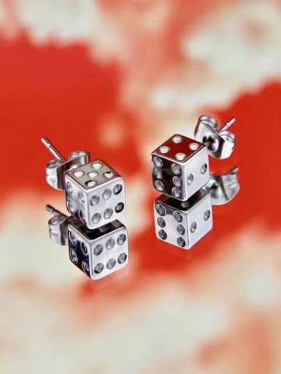 1入組時尚朋克嘻哈骰子造型男士耳釘，適用於婚禮、訂婚、派對和萬聖節活動。珠寶禮物