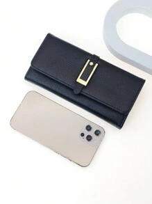 MINGYOU New Women's Multi-Function Large Capacity Wallet, Fashion Classic Buckle Flip Cover Minimalist Multi-Card Slot Phone Wallet, Women's Wallet, Handbag, Long Wallet - Black - View 6