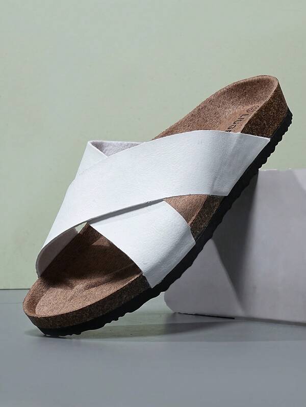 Sandálias de Tiras Cruzadas Masculinas Fashion com Fivela Simples, Chinelos de Praia Slip-On, Solado Confortável de Cortiça, Tamanho Grande, Ideais para Atividades ao Ar Livre como Praia, Adequadas para Casais, Verão