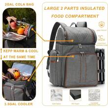 Picnic Backpack For 4, Picnic Basket Set, Leakproof Picnic Bag, Beach Cooler Backpack With Insulated Cooler Wine Pouch,Picnic Blanket, Double Deck Picnic Backpack For Beach,Camping,Park(Grey) - Xám - Xem 3