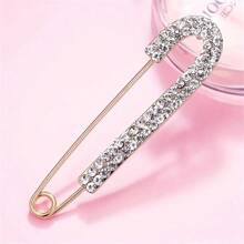 2pcs Elegant Golden And Silvery Rhinestone Sweater Cardigan Pin Brooch - Luxurious Simple Design For High-End Fashion - Oversized For Statement Look, Securely Fixed, Perfect For Exuding Confident Elegant