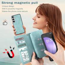 Ốp lưng ví cho Samsung Galaxy S23 FE, Ốp lưng điện thoại từ tính có thể tháo rời, Ốp lưng điện thoại bằng da chống sốc toàn diện có ngăn đựng thẻ cho quà tặng Halloween, Giáng sinh, Sinh nhật, Năm mới, Quà tặng cho bạn bè - Màu xanh nhạt - Xem 3