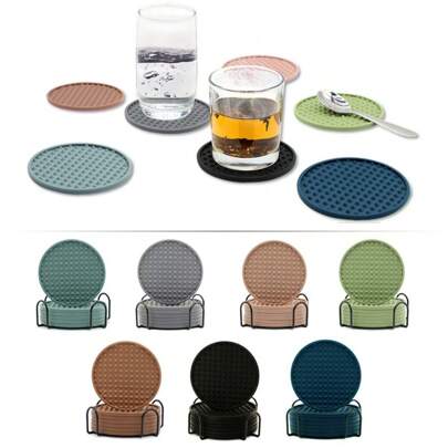 Drink Coasters Set Of 6 With Holder, Heat Resistant Silicone Coasters Tabletop Protection For Any Table Type, Wood, Stone Tables, Dishwasher Friendly, Non-Slip Coasters For Drinks Fits Any Size Of Drinking Glasses