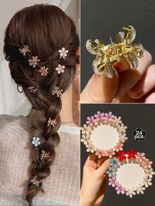 12入組女士迷你髮夾，茶薔薇公主頭鉗夾，精巧細緻的小夾子，適用於鬢角髮束 - 彩色 - 查看 2