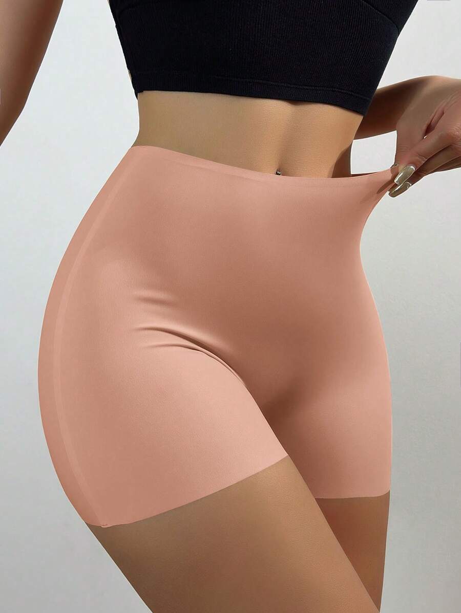 女士无缝冰丝氨纶短裤，中腰防走光不卷边打底内裤 - 粉色 - 查看 1