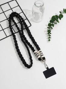 1pc Braided Detail Letter Graphic Polyester Phone Lanyard Gifts For Mother, Family, Friends, Birthday, Holiday Phone Charm, Phone Chain - Black - View 2