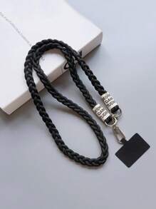 1pc Braided Detail Letter Graphic Polyester Phone Lanyard Gifts For Mother, Family, Friends, Birthday, Holiday Phone Charm, Phone Chain - Black - View 3