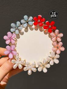 12入組女士迷你髮夾，茶薔薇公主頭鉗夾，精巧細緻的小夾子，適用於鬢角髮束 - 彩色 - 查看 11