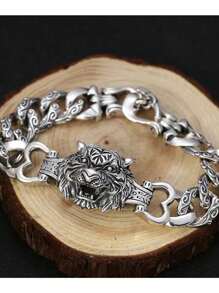 1pc Men's Fashion Powerful Tiger Head Alloy Bracelet, Suitable For Boyfriend Gifts, Party And Daily Wear