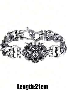 1pc Men's Fashion Powerful Tiger Head Alloy Bracelet, Suitable For Boyfriend Gifts, Party And Daily Wear