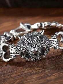 1pc Men's Fashion Powerful Tiger Head Alloy Bracelet, Suitable For Boyfriend Gifts, Party And Daily Wear