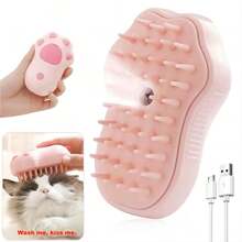1入組3合1貓噴霧刷，按摩和自清潔蒸汽美容工具，多功能塑料貓蒸汽刷，適用於寵物