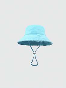 1PC 时尚女士宽边渔夫帽夏季沙滩遮阳帽粉色多巴胺颜色毛边设计适合男女四季佩戴