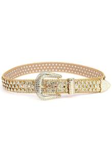 1条纯色水钻腰带，闪亮水晶朋克嘻哈风PU皮腰带，适合搭配S码连衣裙，夏季、秋季、万圣节、秋冬季配饰，适合青少年、青年、男士，休闲、户外、运动、度假、毕业礼物、生日、日常穿着 - 金色 - 查看 3