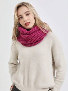1pc Solid Color Knit Neck Warmer Scarf For Daily Wear - Hot Pink - View 2