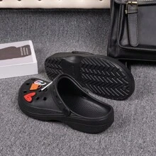 女士DIY打洞卡通愛心設計柔軟耐磨半腳趾室內外厚底平底涼鞋，適用於年輕可愛的大學女生，夏日 - 黑色 - 查看 7