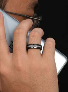 AIHUASI 1 件男士黑色结婚戒指 925 纯银戒指 1 克拉 10 颗大号公主方晶切割 AAAAA 级方晶锆石订婚精美珠宝礼物