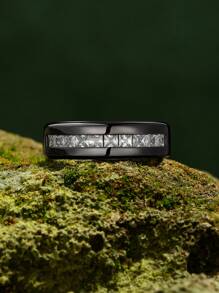 AIHUASI 1 件男士黑色结婚戒指 925 纯银戒指 1 克拉 10 颗大号公主方晶切割 AAAAA 级方晶锆石订婚精美珠宝礼物