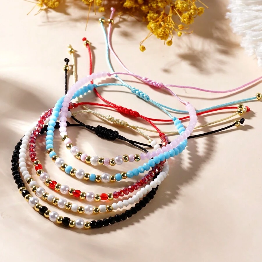 1/5 chiếc 2024 Vòng tay hạt pha lê tinh xảo thiết kế mới Chuỗi ngọc trai giả Phong cách Boho dành cho nam nữ Quà tặng thời trang mùa hè