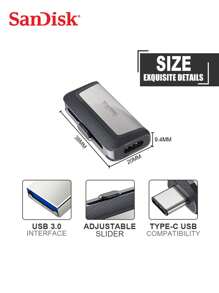 Sandisk USB3.1 FLASH DRIVE Push-And-Pull 2 In 1 OTG TYPE-C 64GB 128GB PENDRIVE Max Read Speed 150MB/S