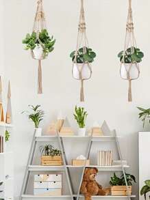 Boho-Chic 4pcs White Macrame Plant Hangers -Versatile Lengths -Ideal For Home & Garden Decor,Home Decor ,Room Decor,Wall Decor Gifts Birthday Graduation